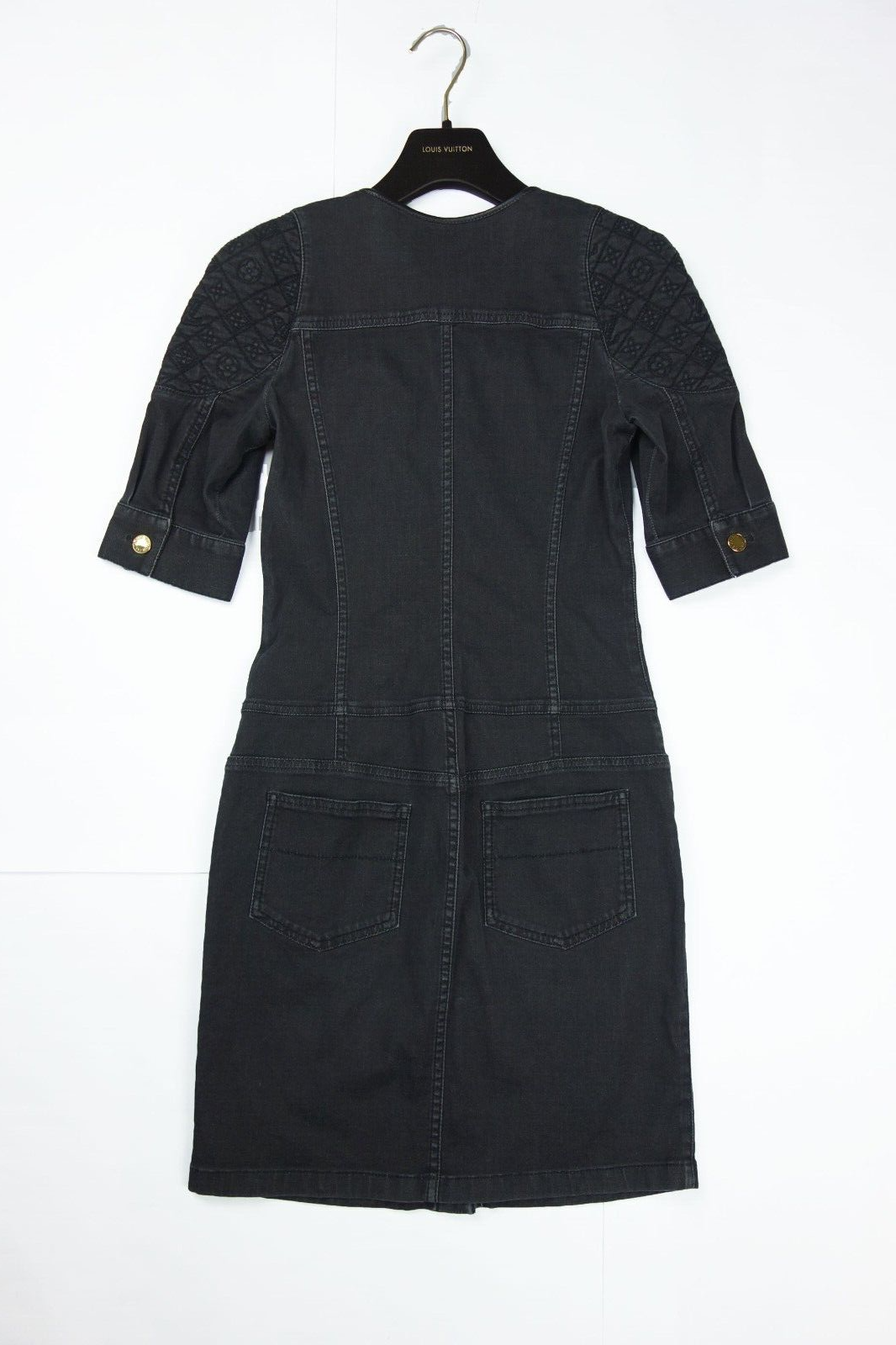 Louis Vuitton Monogram Embroidery Stretch Black Denim Dress Jeans S XS Logo LV