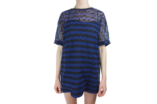 Louis Vuitton Black Blue Monogram Striped Lace Dress L XL Authentic