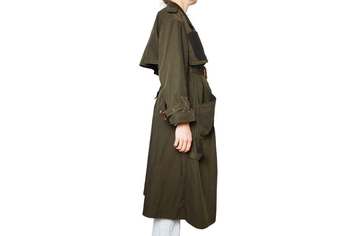 Fendi Brown Khaki Belted Trench Coat Nylon Raincoat Green Logo Monogram Runway