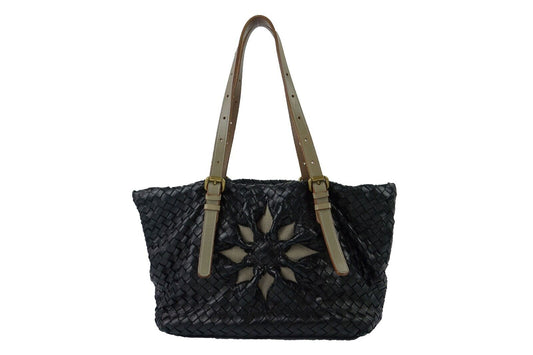 Bottega Veneta Black Intrecciato Tote Wove Leather Marquise Flower Bag Limited