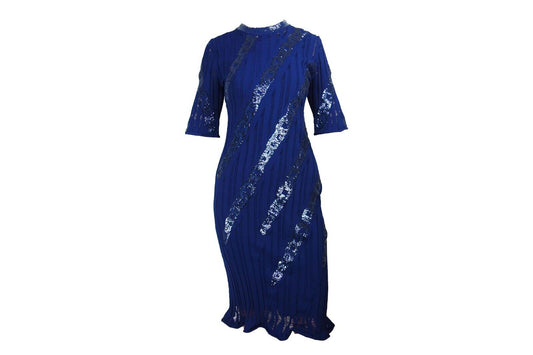 Louis Vuitton Navy Knit Sequin Embellished Midi Dress M LV Chain