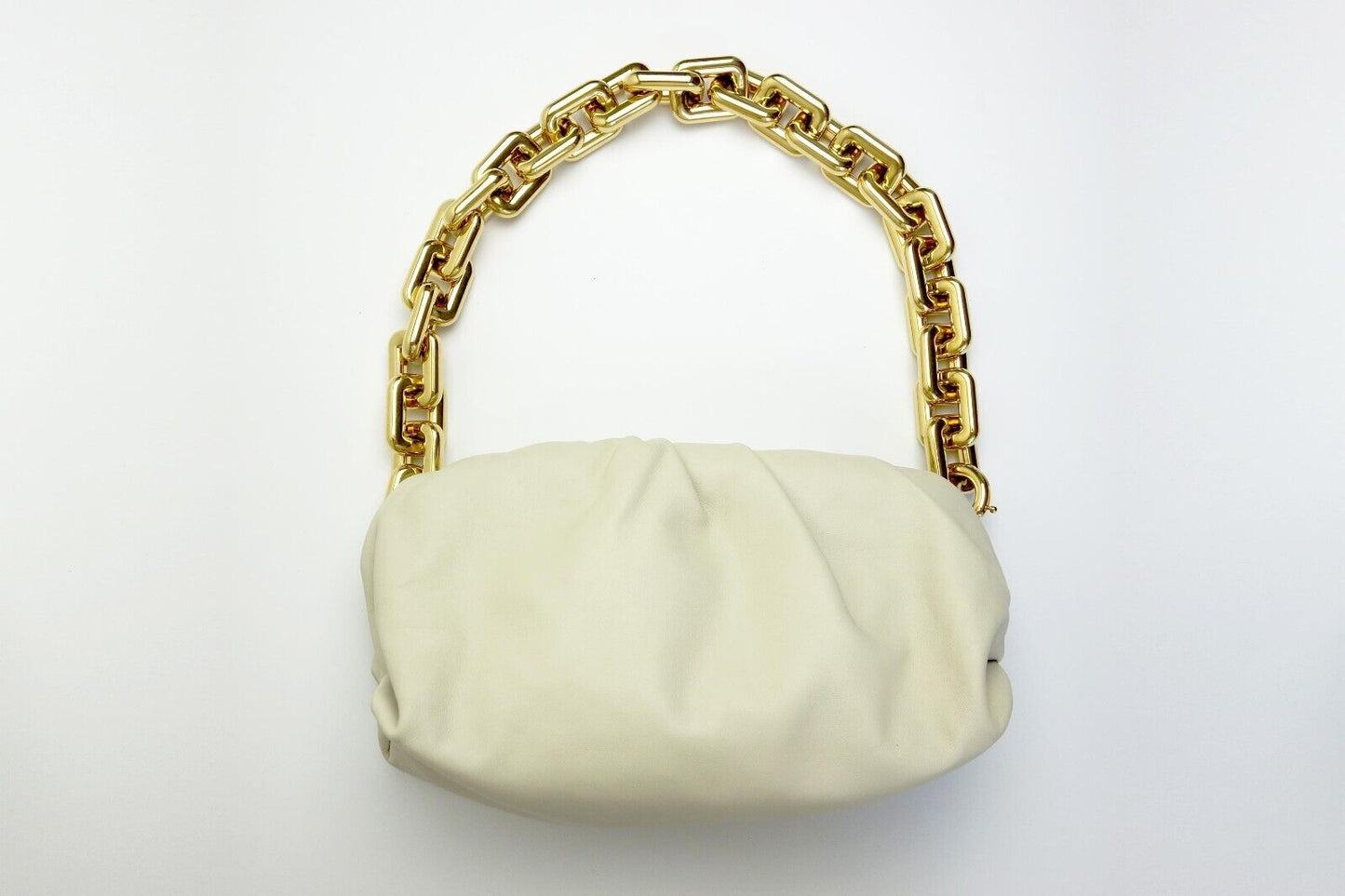 Bottega Veneta Cream Leather Chain Pouch Bag Ivory Gathered Teen