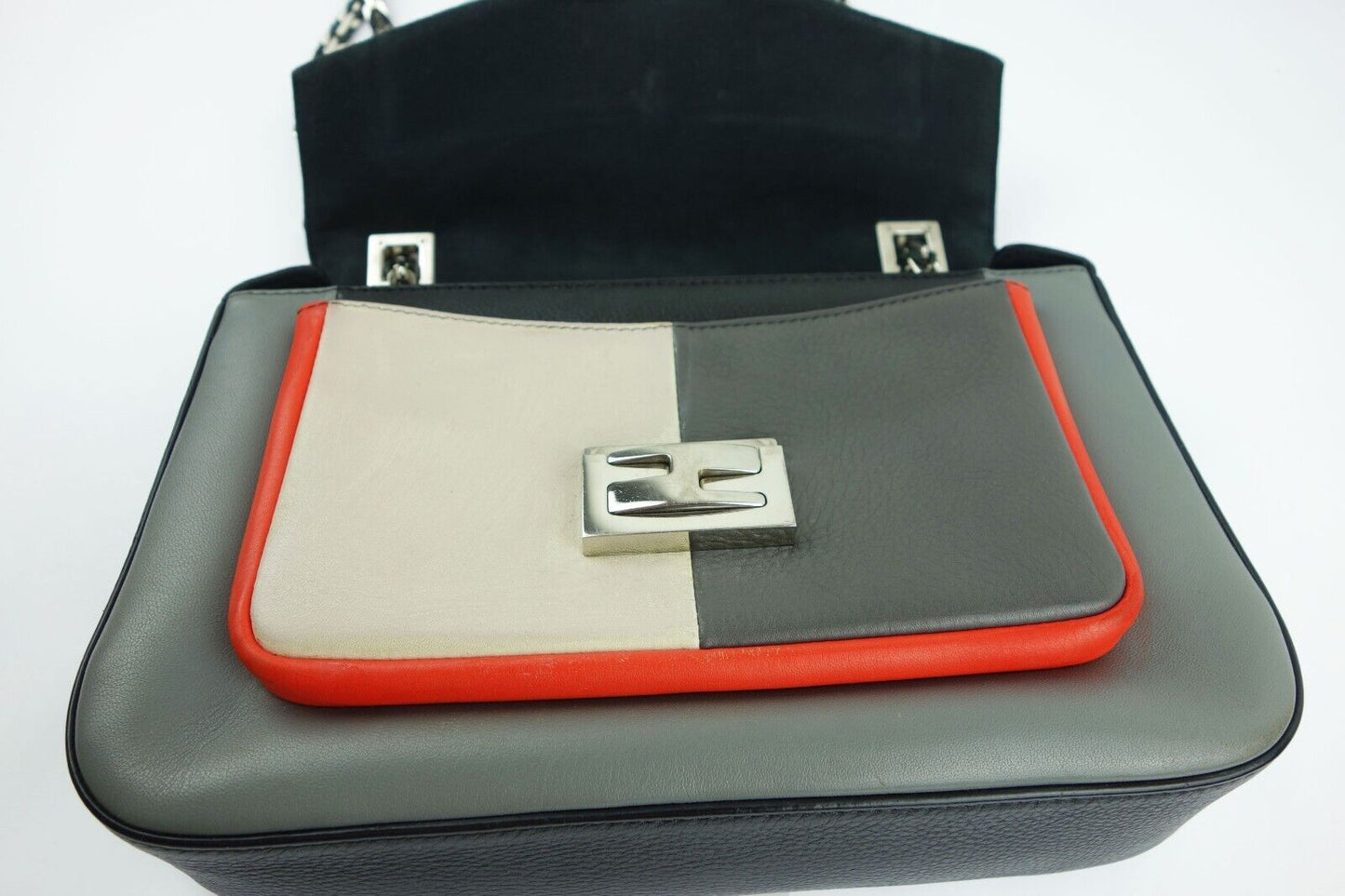 Fendi Gray Leather Be Baguette Crossbody Bag Multiple Shoulder Black Patchwork