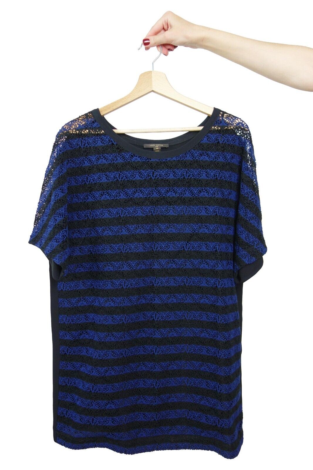 Louis Vuitton Black Blue Monogram Striped Lace Dress L XL Authentic