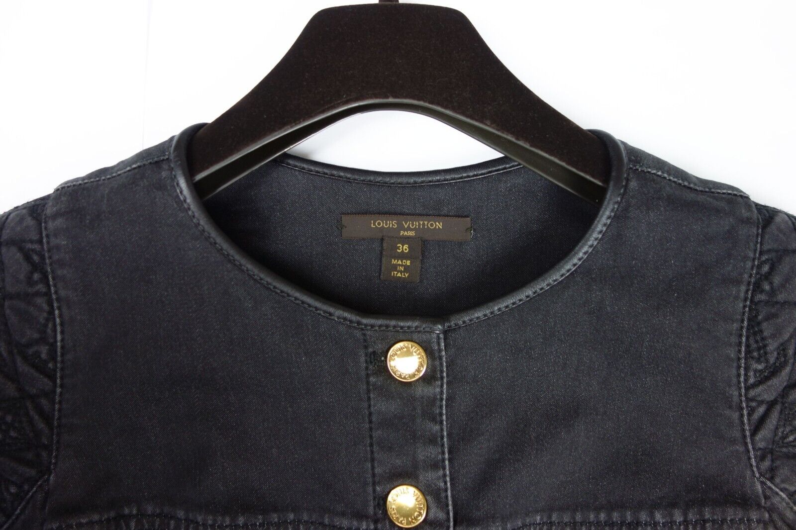 Louis Vuitton Monogram Embroidery Stretch Black Denim Dress Jeans S XS Logo LV