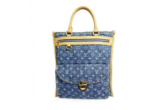 Louis Vuitton Flat Tote Medium Monogram Blue Denim M95018 Shopper Hand Bag Logo