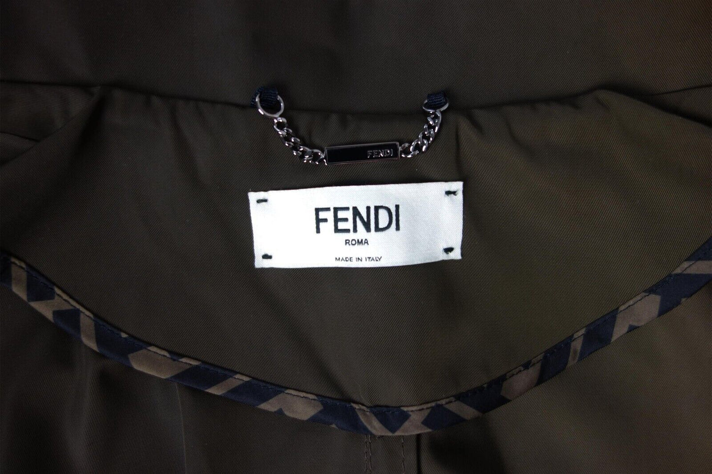 Fendi Brown Khaki Belted Trench Coat Nylon Raincoat Green Logo Monogram Runway