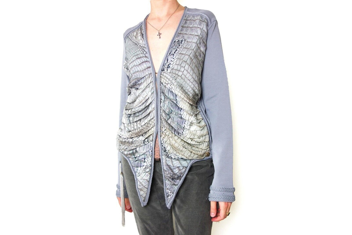 Roberto Cavalli Reptile Print Silk Lace up Top Blouse Cardigan Aligator S/S 2011