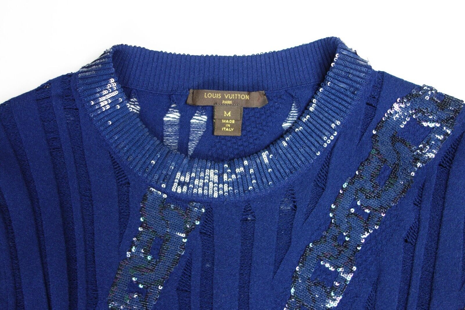 Louis Vuitton Navy Knit Sequin Embellished Midi Dress M LV Chain