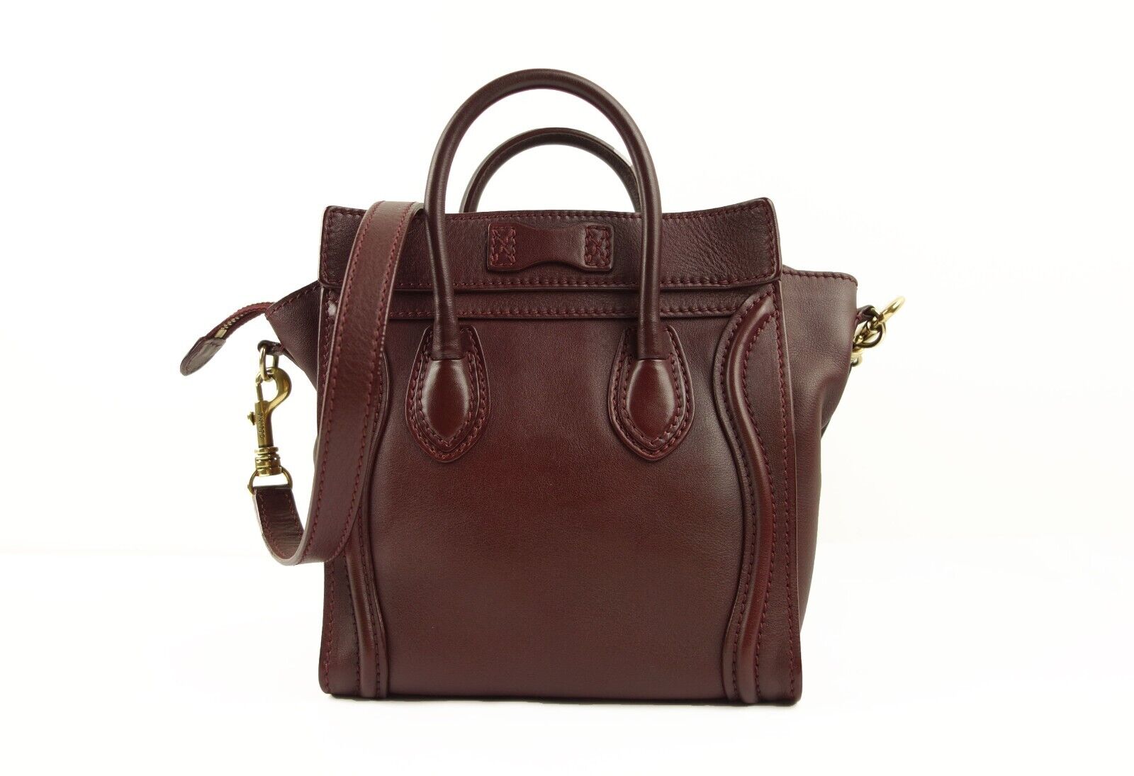 CELINE NANO LUGGAGE BAG Tote Handbag Burgundy Red Shoulder Bag