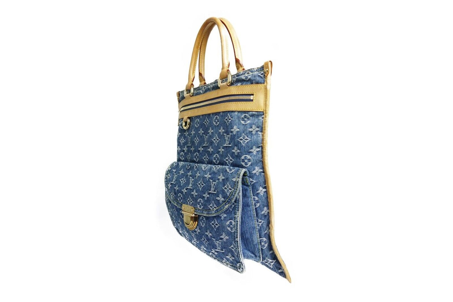 Louis Vuitton Flat Tote Medium Monogram Blue Denim M95018 Shopper Hand Bag Logo