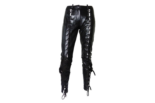 Christian Dior by John Galliano Black Leather Lace Up Pants fw 2003 Bondage Rare