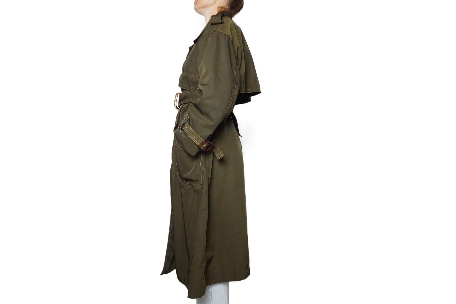 Fendi Brown Khaki Belted Trench Coat Nylon Raincoat Green Logo Monogram Runway