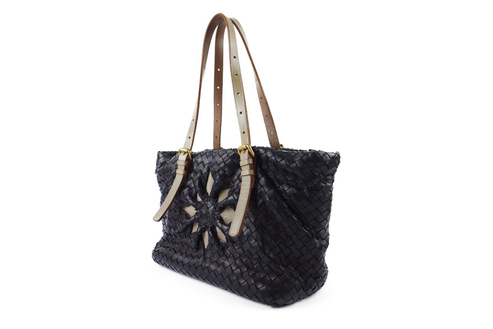 Bottega Veneta Black Intrecciato Tote Wove Leather Marquise Flower Bag Limited