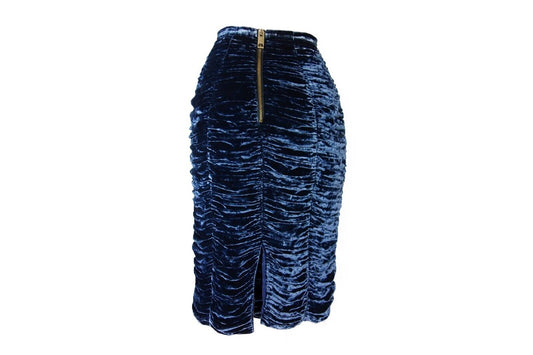 BURBERRY Vintage Blue Velvet Ruched Pencil Mini Evening Skirt S