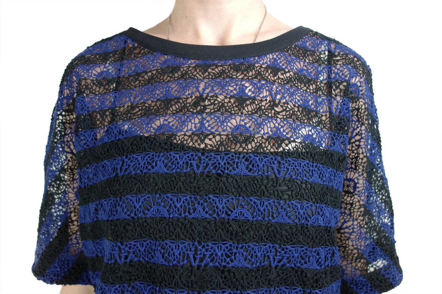 Louis Vuitton Black Blue Monogram Striped Lace Dress L XL Authentic