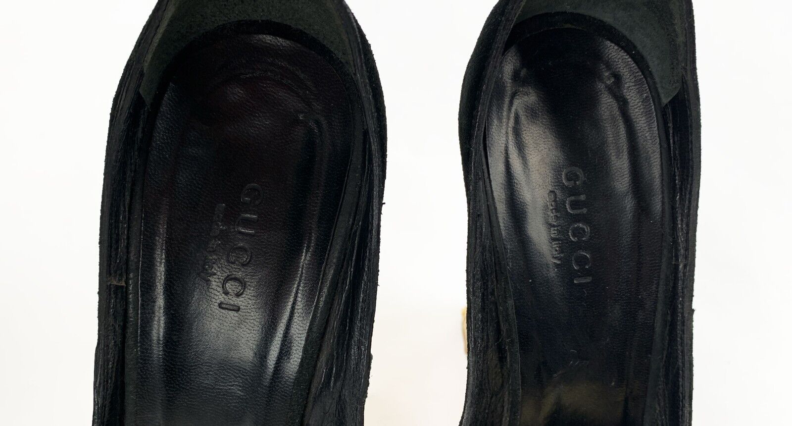 Gucci Black Suede GG Horsebit Sandal Wedges Shoes 36 35.5 Pumps