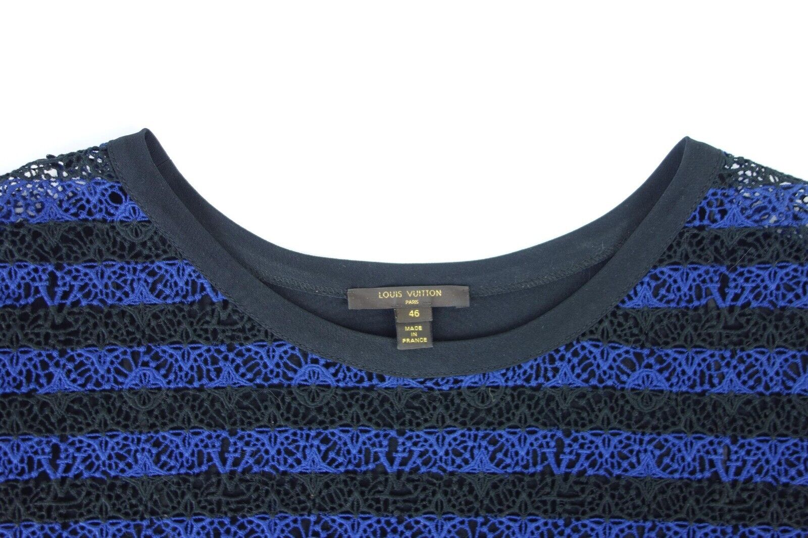 Louis Vuitton Black Blue Monogram Striped Lace Dress L XL Authentic