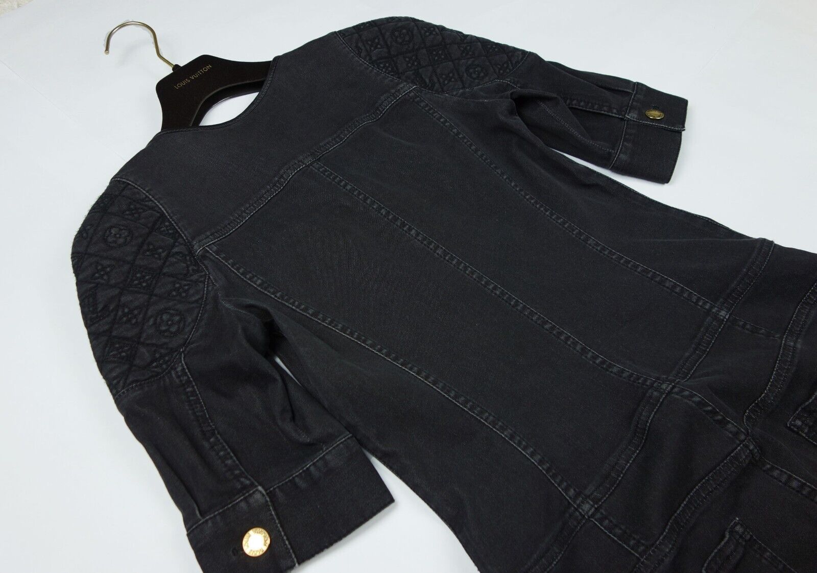 Louis Vuitton Monogram Embroidery Stretch Black Denim Dress Jeans S XS Logo LV