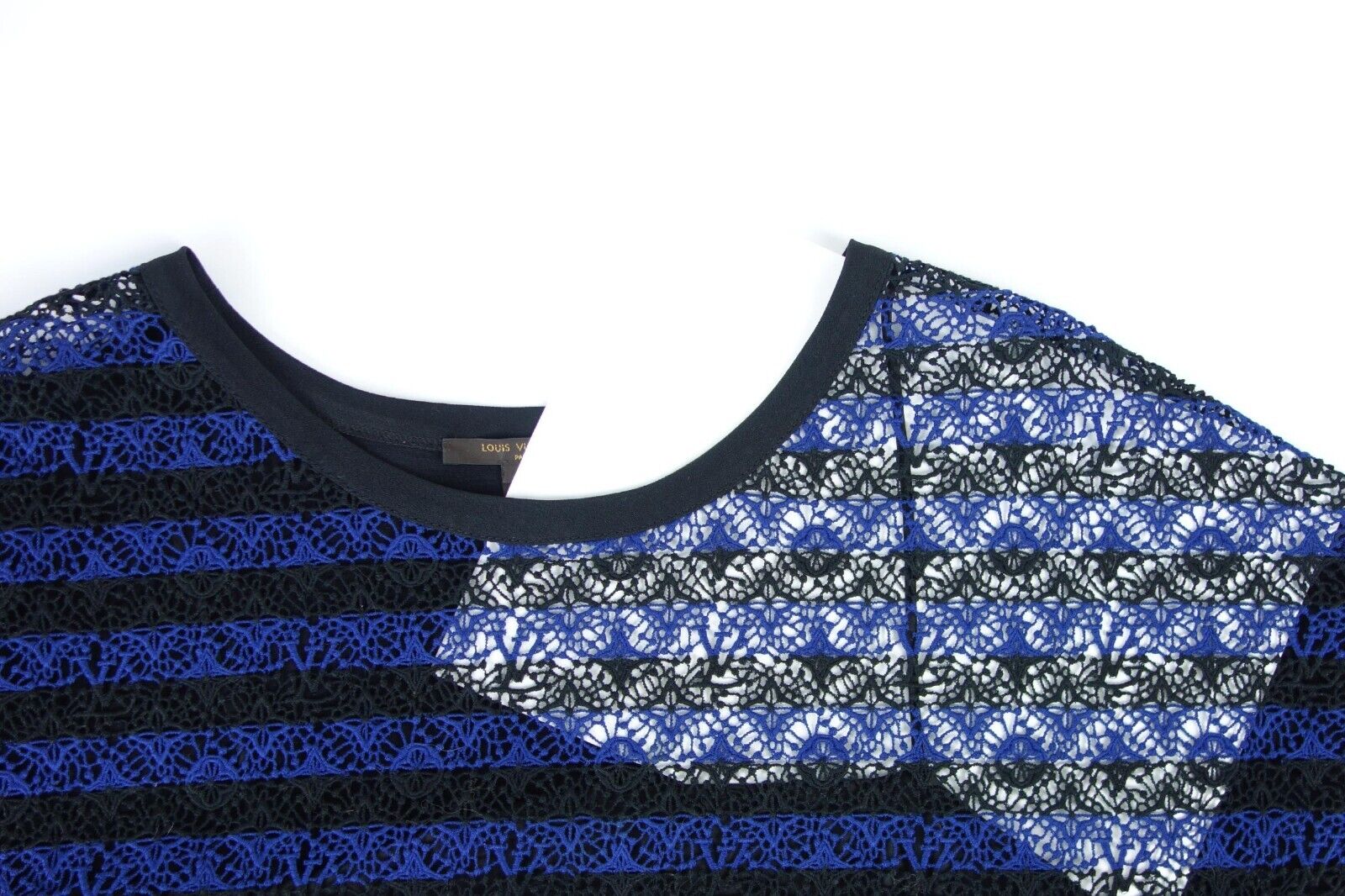 Louis Vuitton Black Blue Monogram Striped Lace Dress L XL Authentic