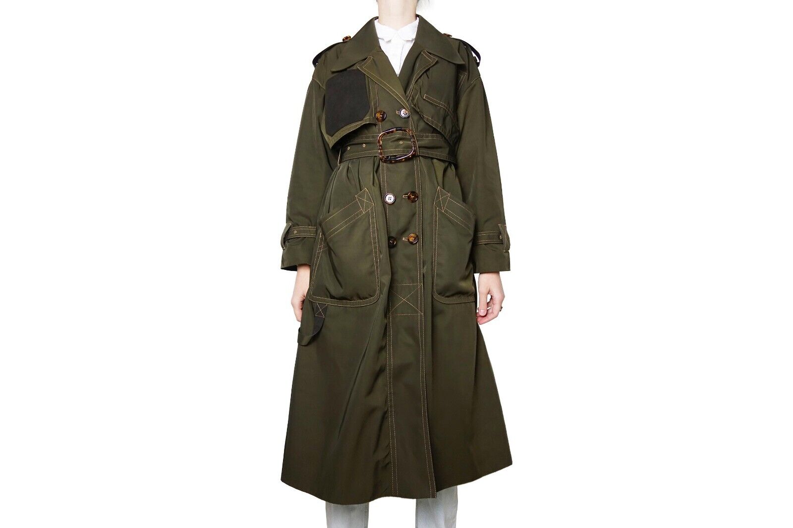 Fendi Brown Khaki Belted Trench Coat Nylon Raincoat Green Logo Monogram Runway