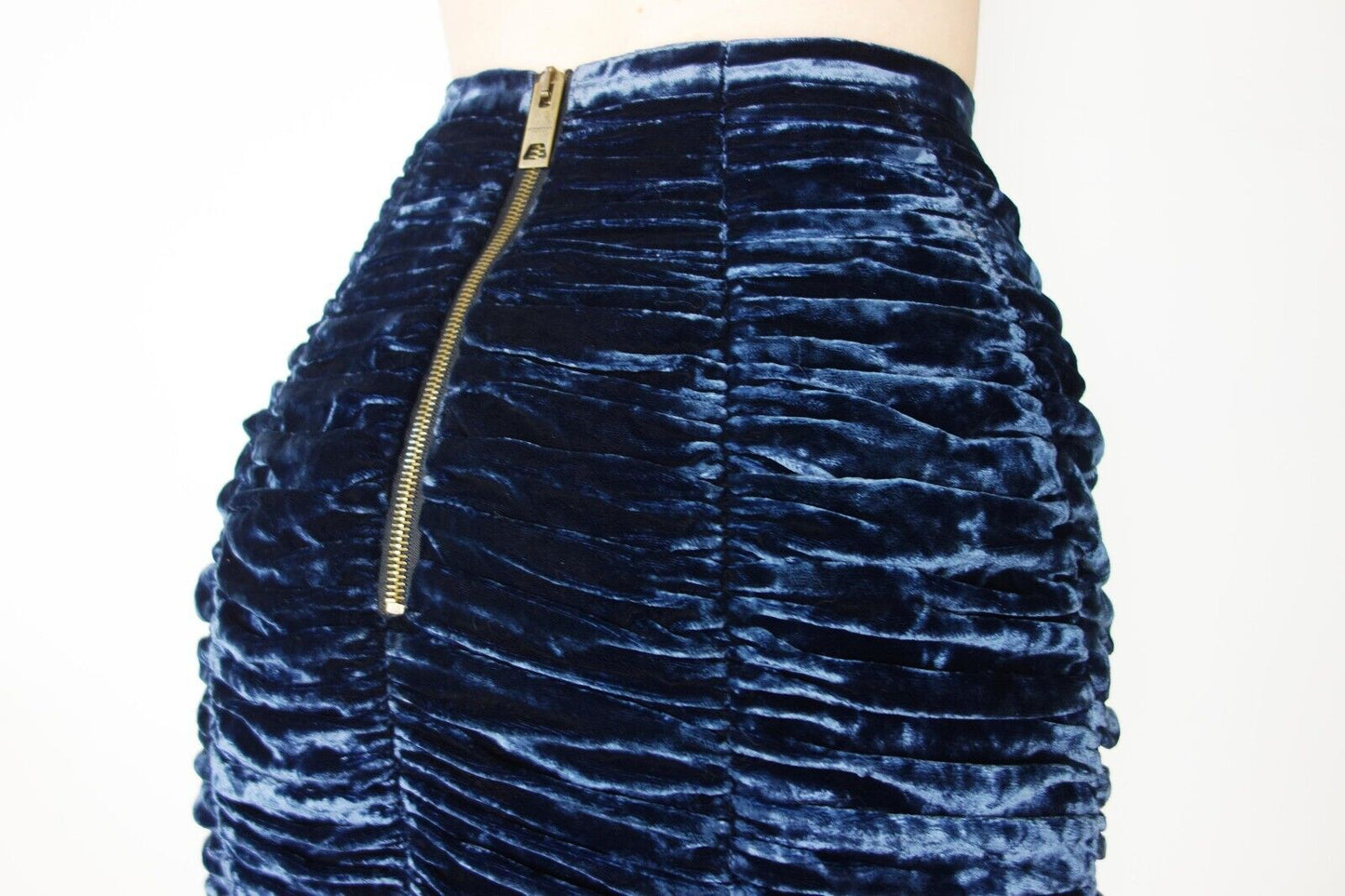 BURBERRY Vintage Blue Velvet Ruched Pencil Mini Evening Skirt S