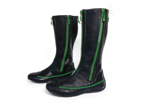 Art Company Black Leather Moto Boots with green details - Strumok