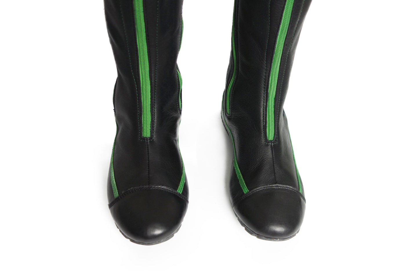 Art Company Black Leather Moto Boots with green details - Strumok