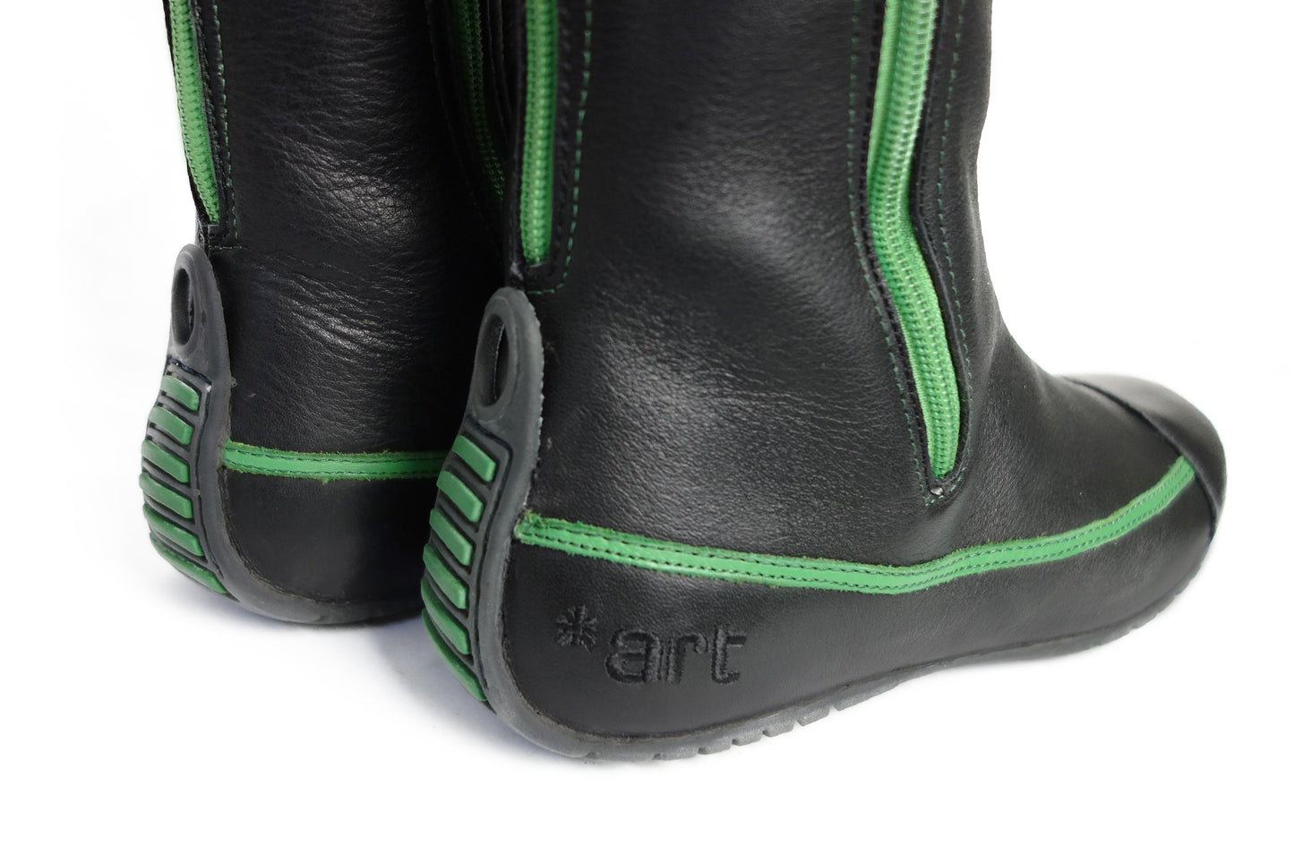 Art Company Black Leather Moto Boots with green details - Strumok