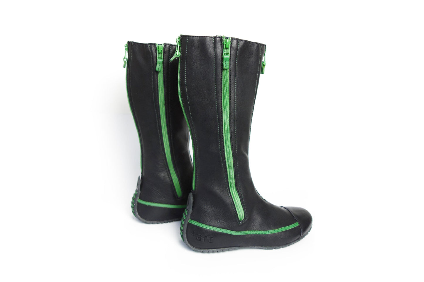 Art Company Black Leather Moto Boots with green details - Strumok