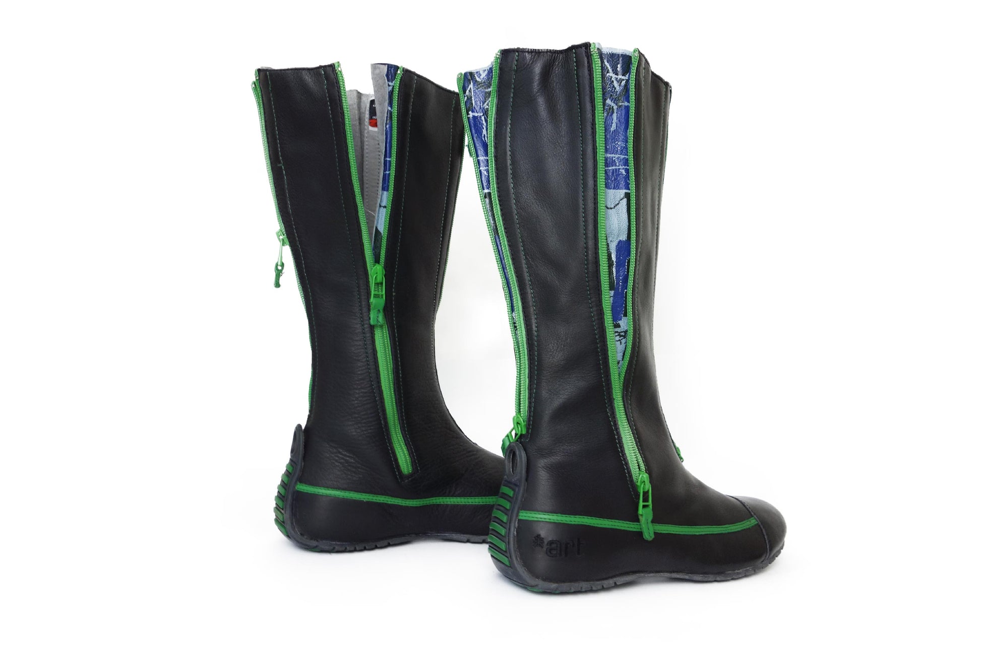 Art Company Black Leather Moto Boots with green details - Strumok