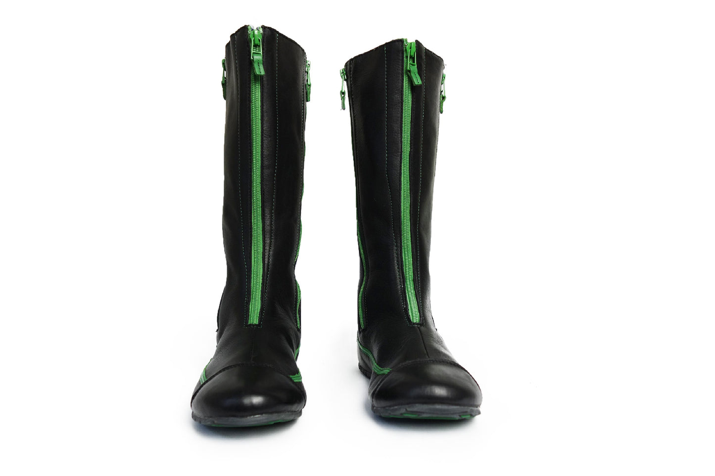 Art Company Black Leather Moto Boots with green details - Strumok