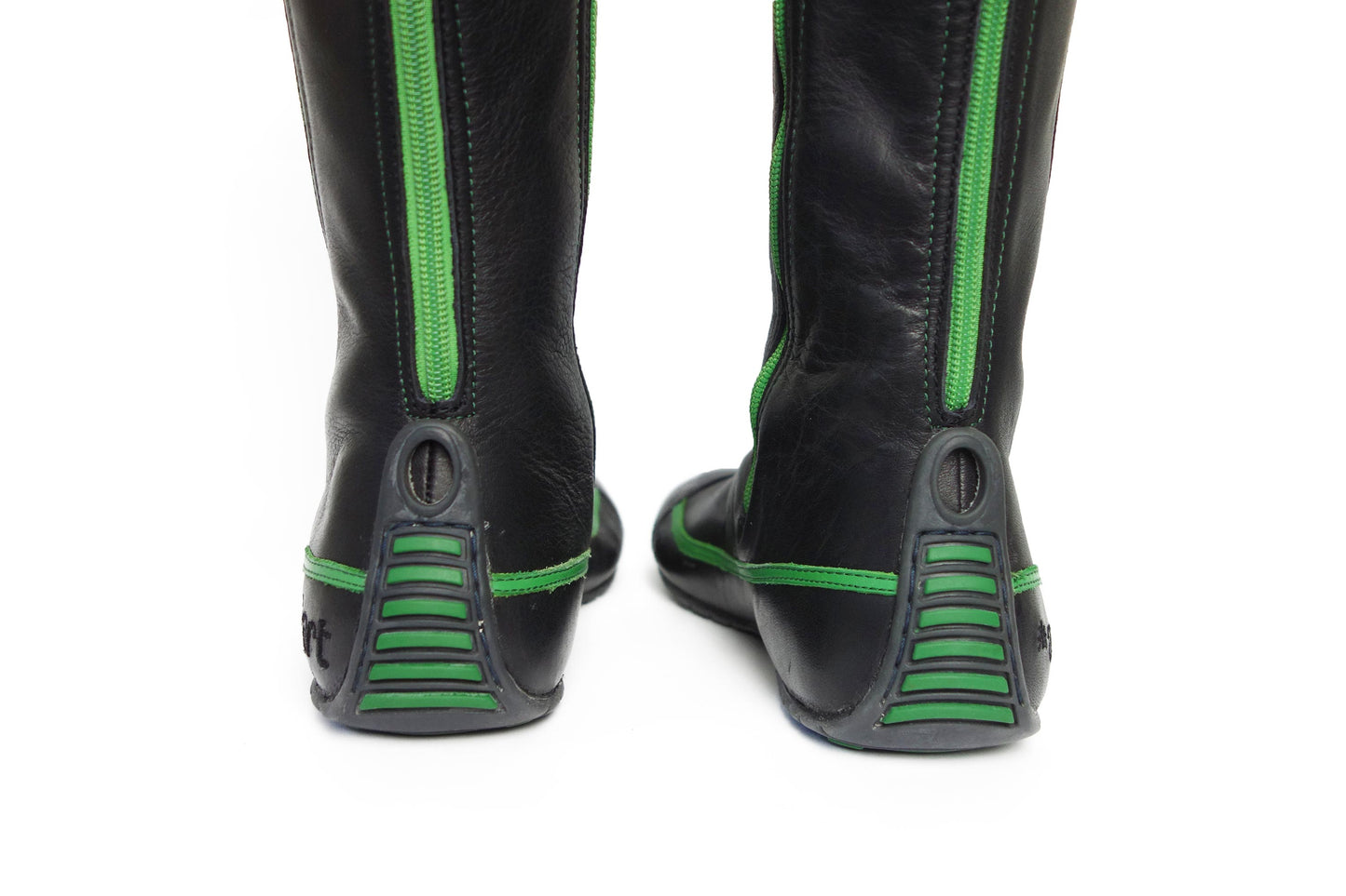 Art Company Black Leather Moto Boots with green details - Strumok