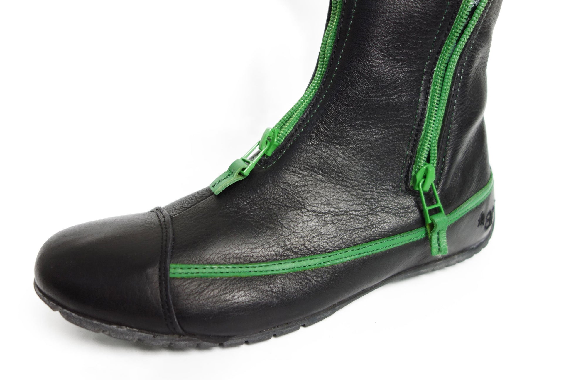 Art Company Black Leather Moto Boots with green details - Strumok