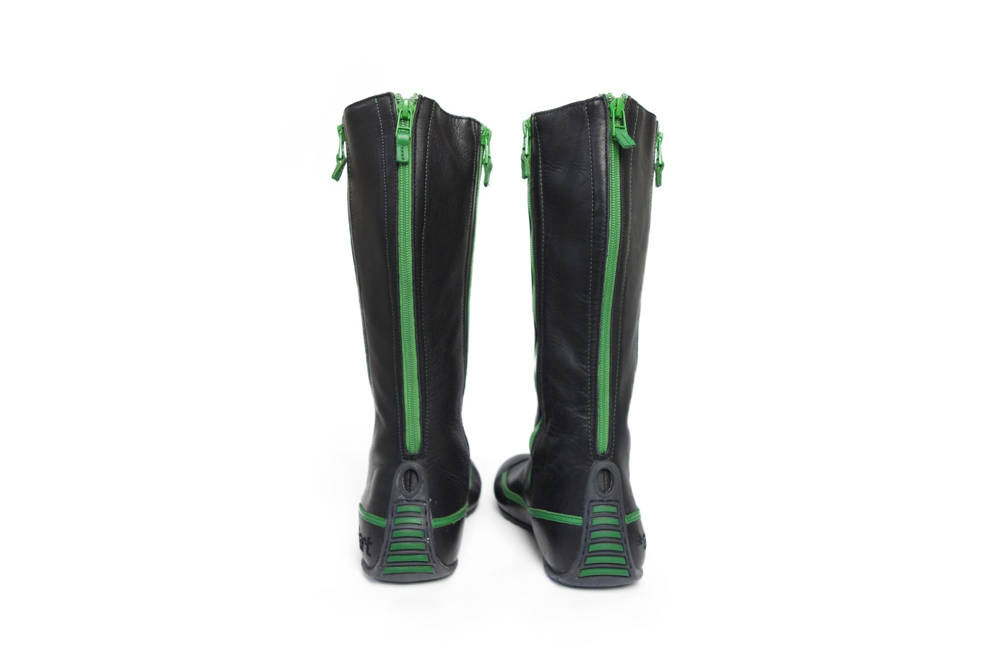 Art Company Black Leather Moto Boots with green details - Strumok