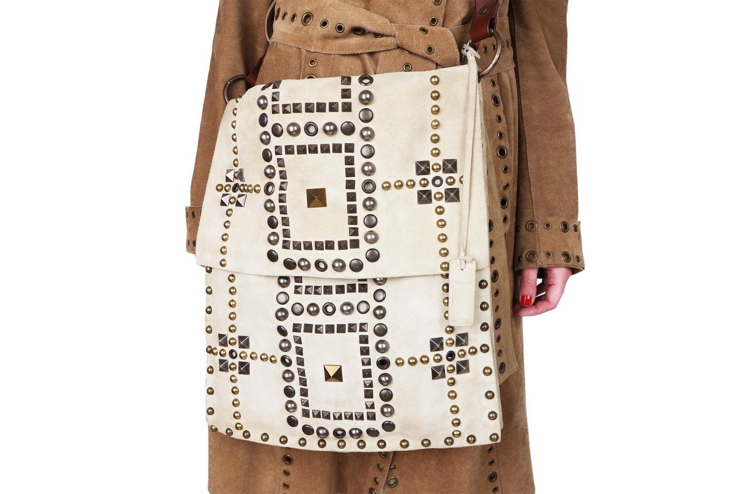 Dolce & Gabbana F/W 2002 Runway Cream Suede Studded Bag