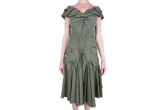 Christian Dior by John Galliano "G.I. Jane" Military Corset Lace Up Dress - Strumok