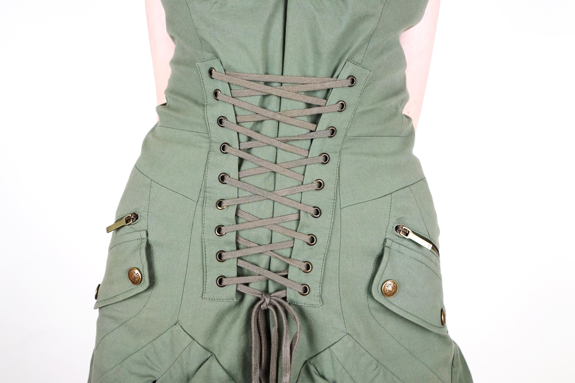 Christian Dior by John Galliano "G.I. Jane" Military Corset Lace Up Dress - Strumok