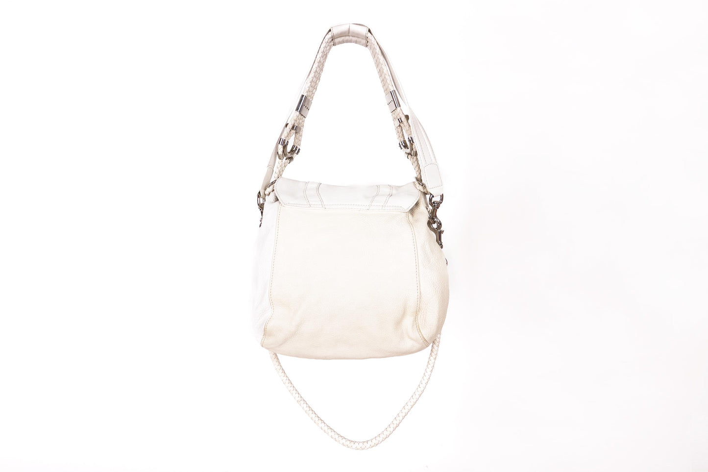 Gucci White Leather 'Techno' Horsebit Large Flap Bag