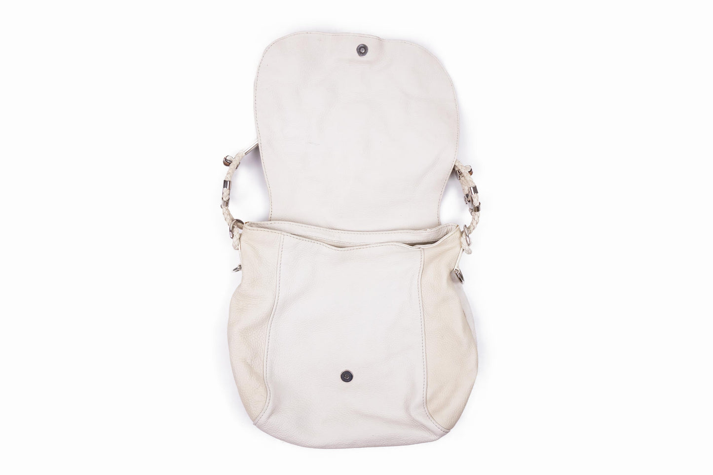 Gucci White Leather 'Techno' Horsebit Large Flap Bag