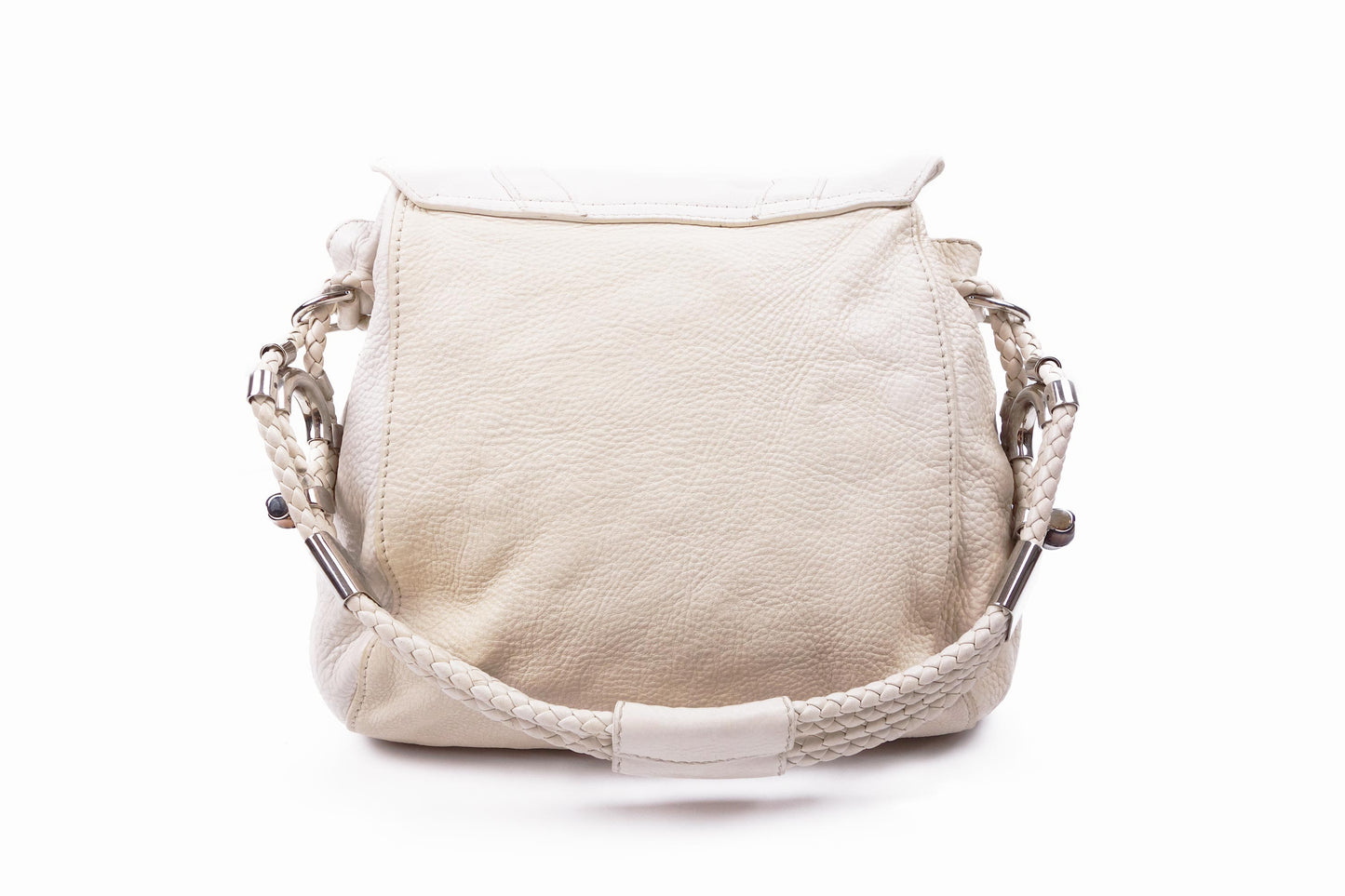 Gucci White Leather 'Techno' Horsebit Large Flap Bag