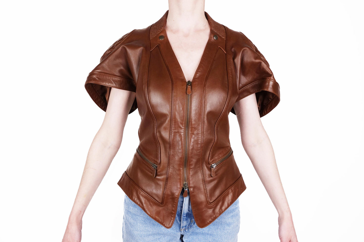 Alexander McQueen Brown Leather Quilted  Biker Jacket SS 2010 - Strumok