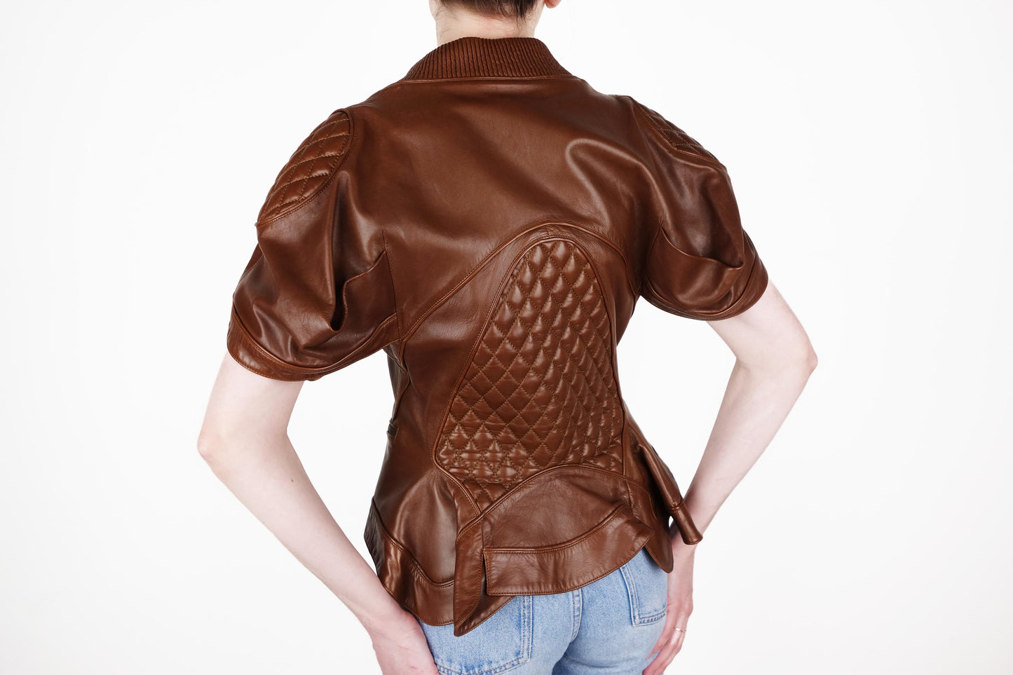 Alexander McQueen Brown Leather Quilted  Biker Jacket SS 2010 - Strumok