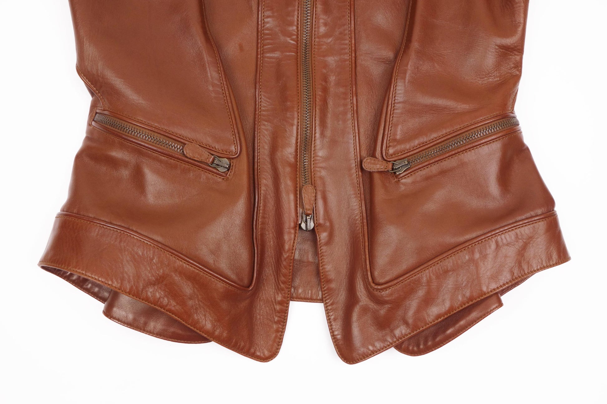 Alexander McQueen Brown Leather Quilted  Biker Jacket SS 2010 - Strumok