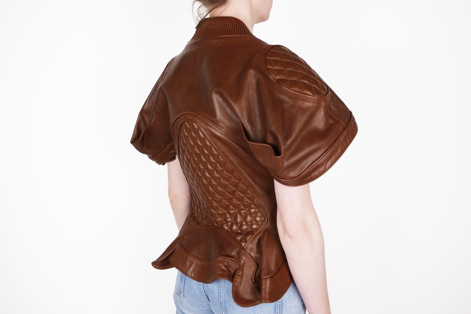 Alexander McQueen Brown Leather Quilted  Biker Jacket SS 2010 - Strumok