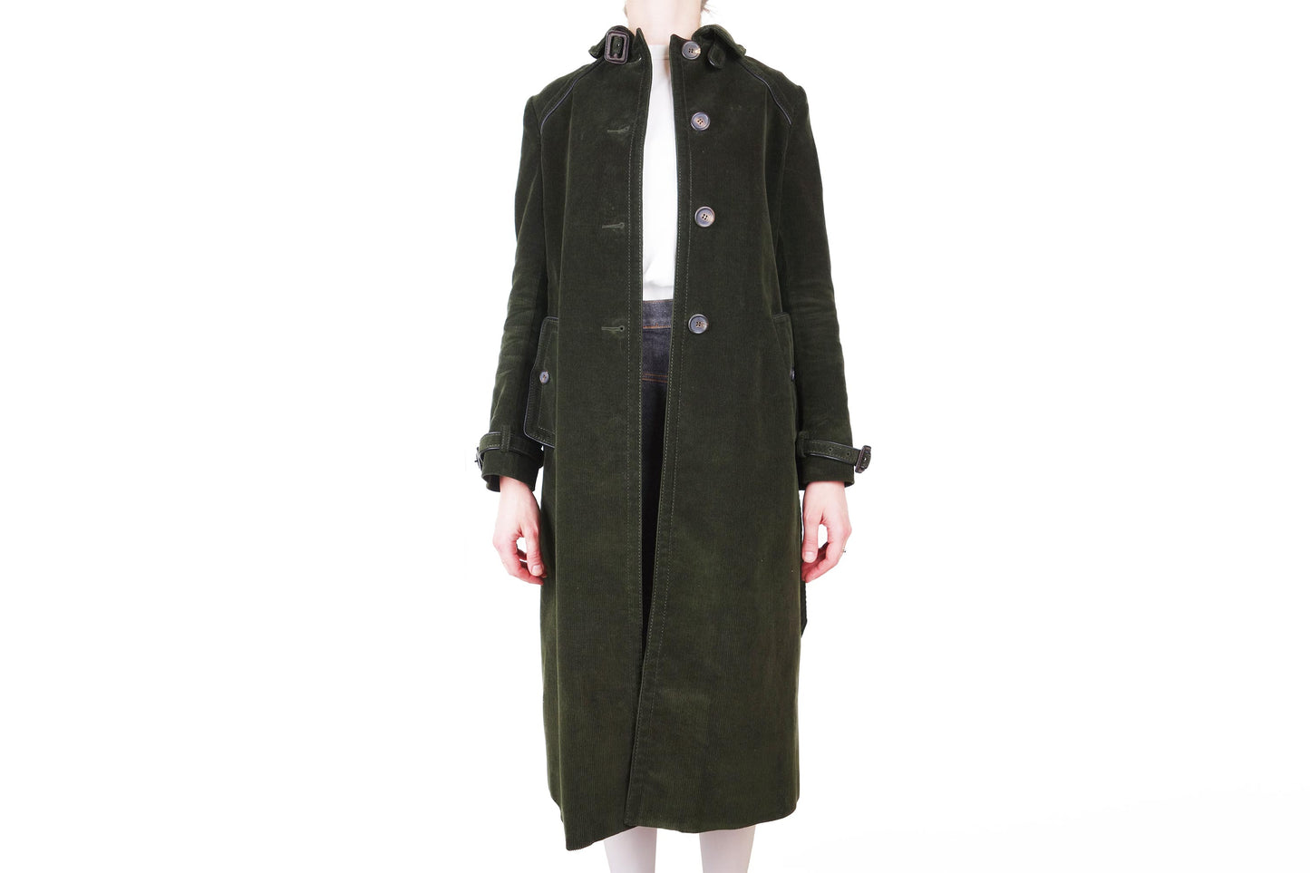 PRADA Navy Green Corduroy  Trench Coat - Strumok