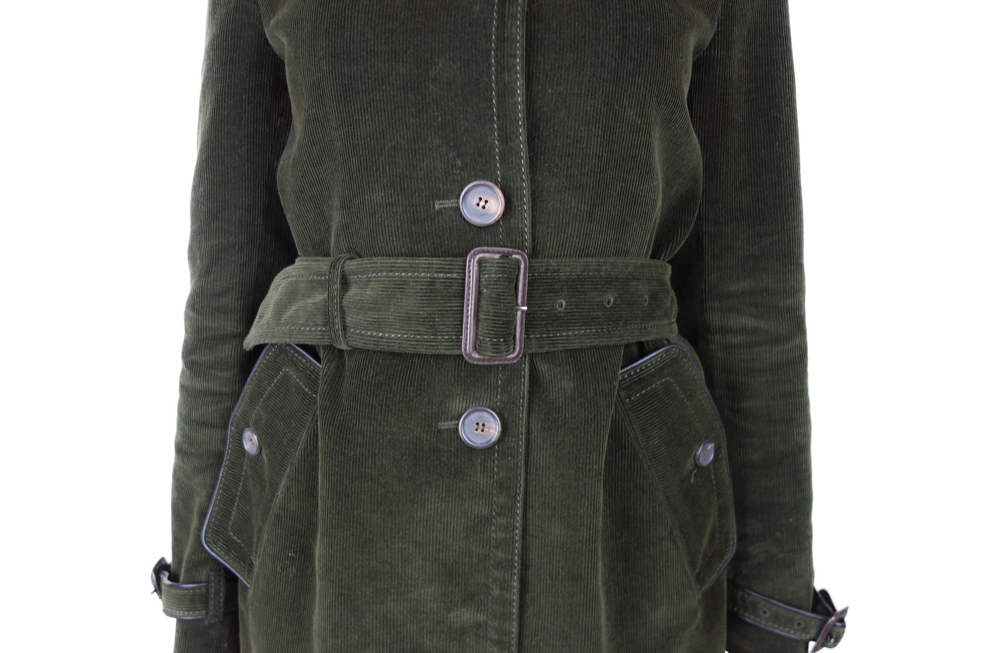 PRADA Navy Green Corduroy  Trench Coat - Strumok