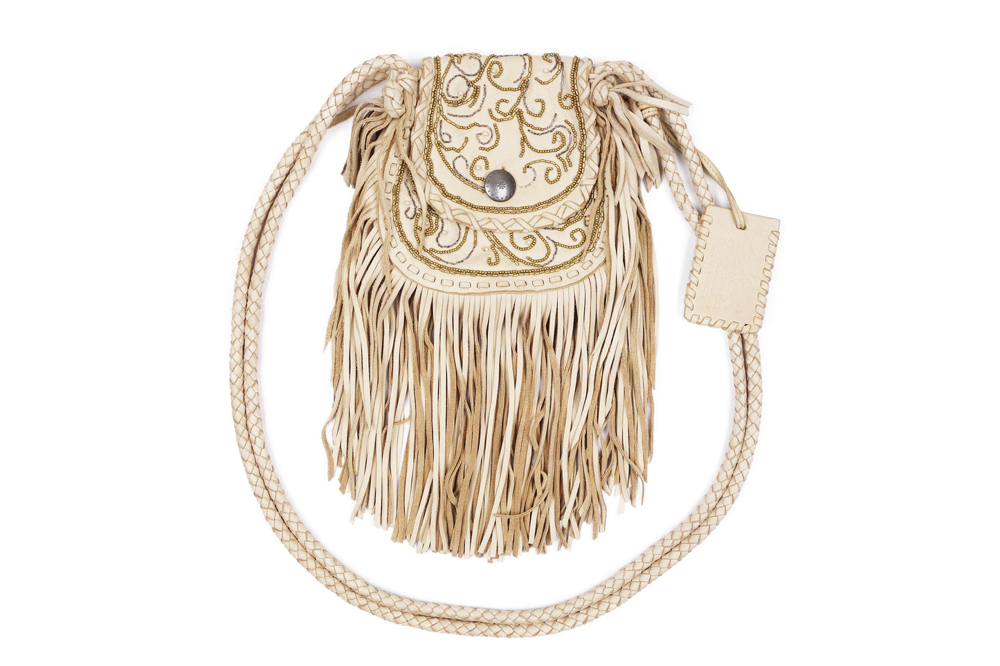 RALPH LAUREN Beige Leather Fringe Crossbody Bag