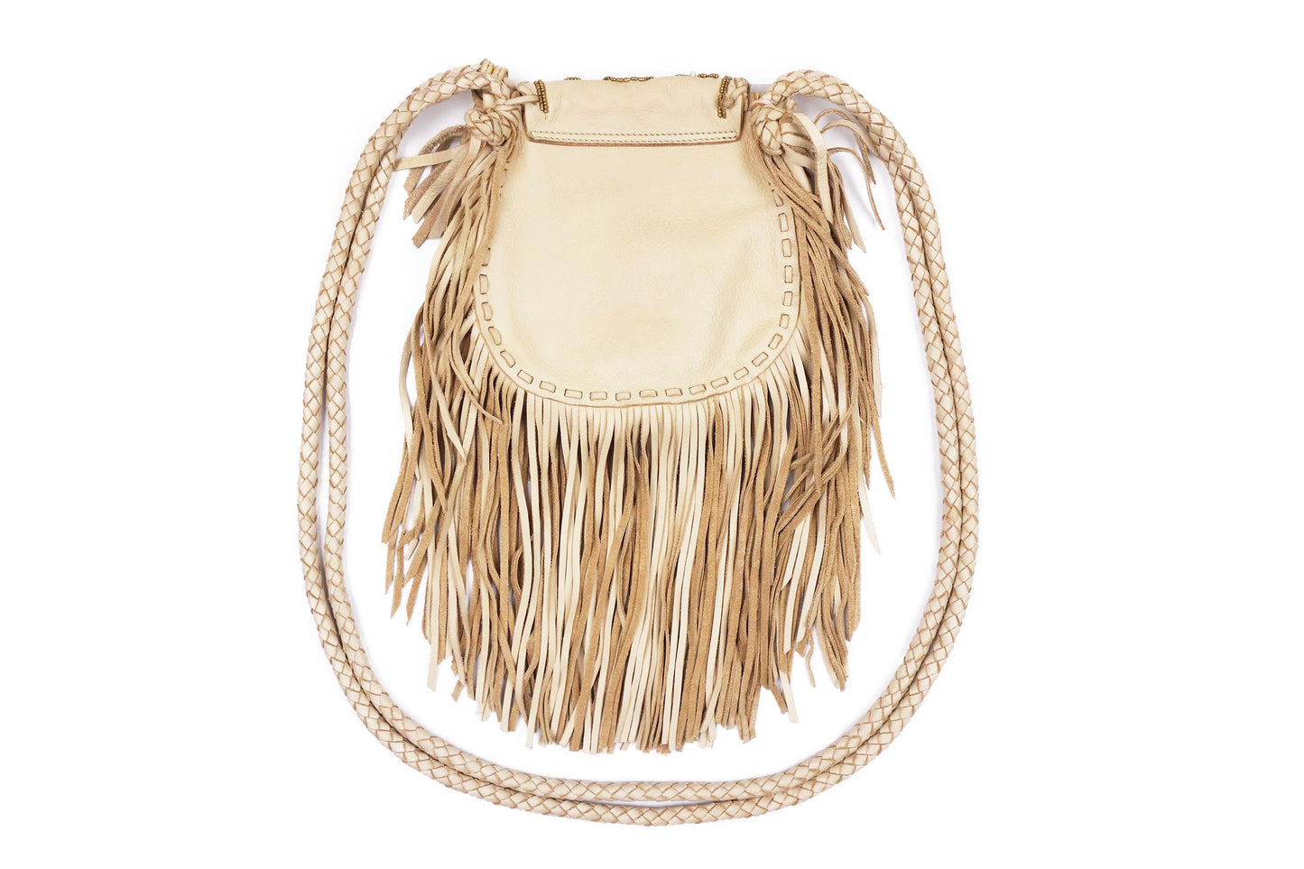 RALPH LAUREN Beige Leather Fringe Crossbody Bag