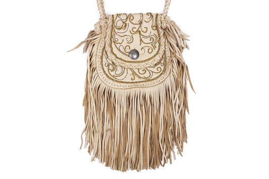 RALPH LAUREN Beige Leather Fringe Crossbody Bag